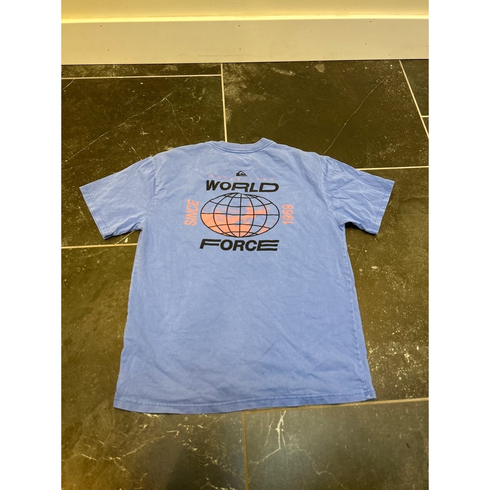 Quiksilver Mens World Force Graphic T-Shirt Boxy Fit Blue Small S 100% Cotton